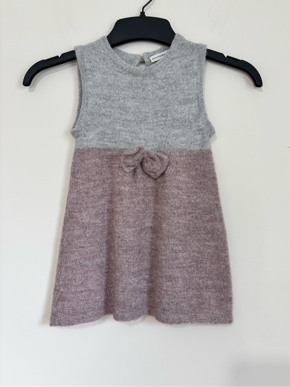 Anntarah toddler girl Baby Alpaca grey/dusty pink sleeveless knit sweater dress